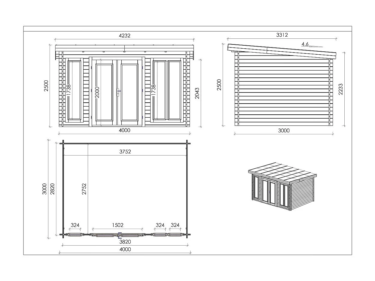 Casetta da giardino in legno - 12m2 - 4x3m - 34mm - colore: naturale - DOM652 - ALTANKA