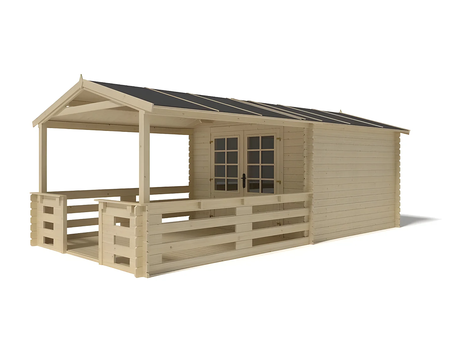 Abri de jardin en bois - 3x3 m + terrasse avec balustrade et avant-toit en bois - 18 m2 - DOM530+DOM394+DOM395+POD04 - ALTANKA