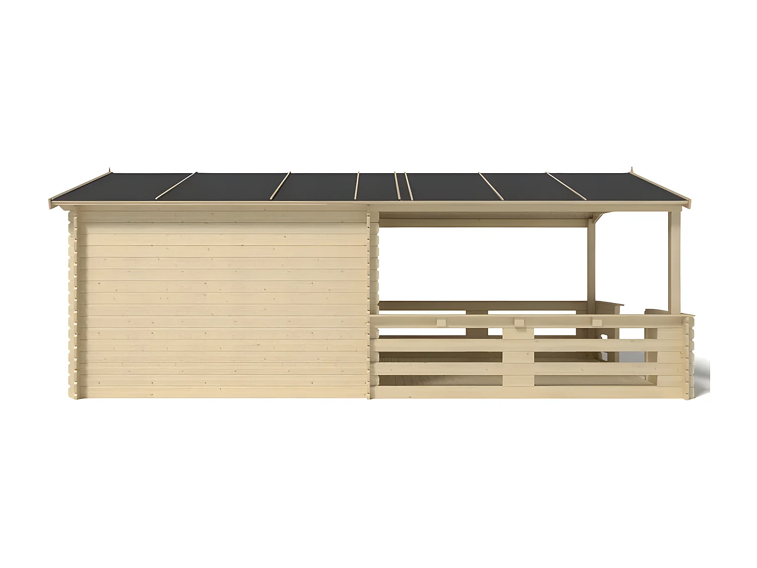 Abri de jardin en bois - 3x3 m + terrasse avec balustrade et avant-toit en bois - 18 m2 - DOM530+DOM394+DOM395+POD04 - ALTANKA