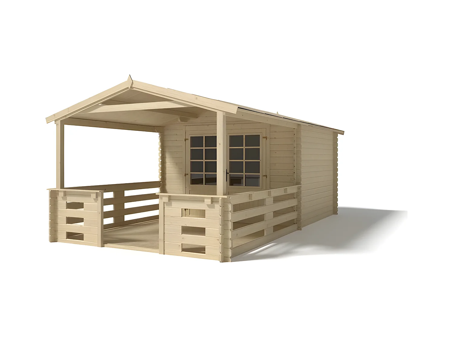 Casetta da giardino in legno con veranda e tettoia - 18.00m2 - 3.00x3.00m - 28mm - colore: naturale - DOM530+DOM394+DOM395+POD04 - ALTANKA