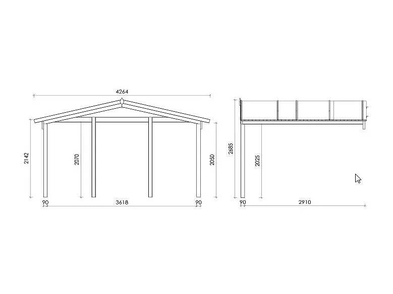 Avant-toit en bois 4x3m pour le chalet de jardin 4m, couleur naturel - DOM618 - ALTANKA