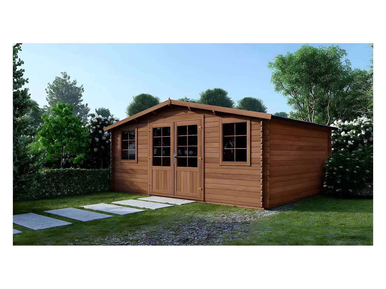 Abri de jardin en bois - 34,80m2 - 5,90x5,90m - Traité - Ep. 45mm - Couleur: marron - DOM656 - ALTANKA