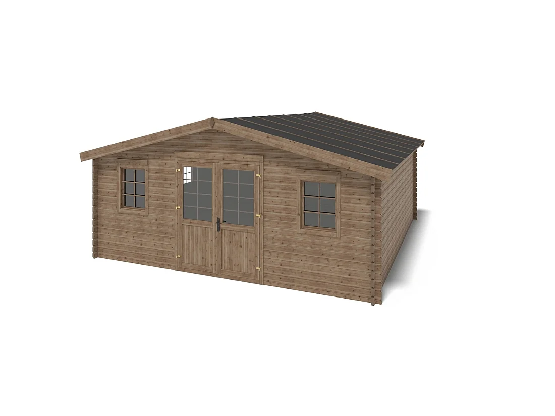 Abri de jardin en bois - 34.8m2 - 5.9x5.9m - Traité - Ep. 45mm - Couleur: marron - DOM656 - ALTANKA