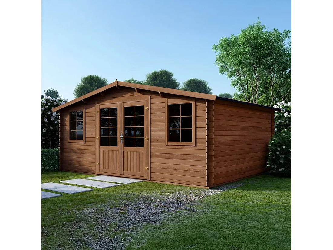 Casetta da giardino in legno - 34.8m2 - 5.9x5.9m - impregnata - 45mm - colore: marrone - DOM656 - ALTANKA