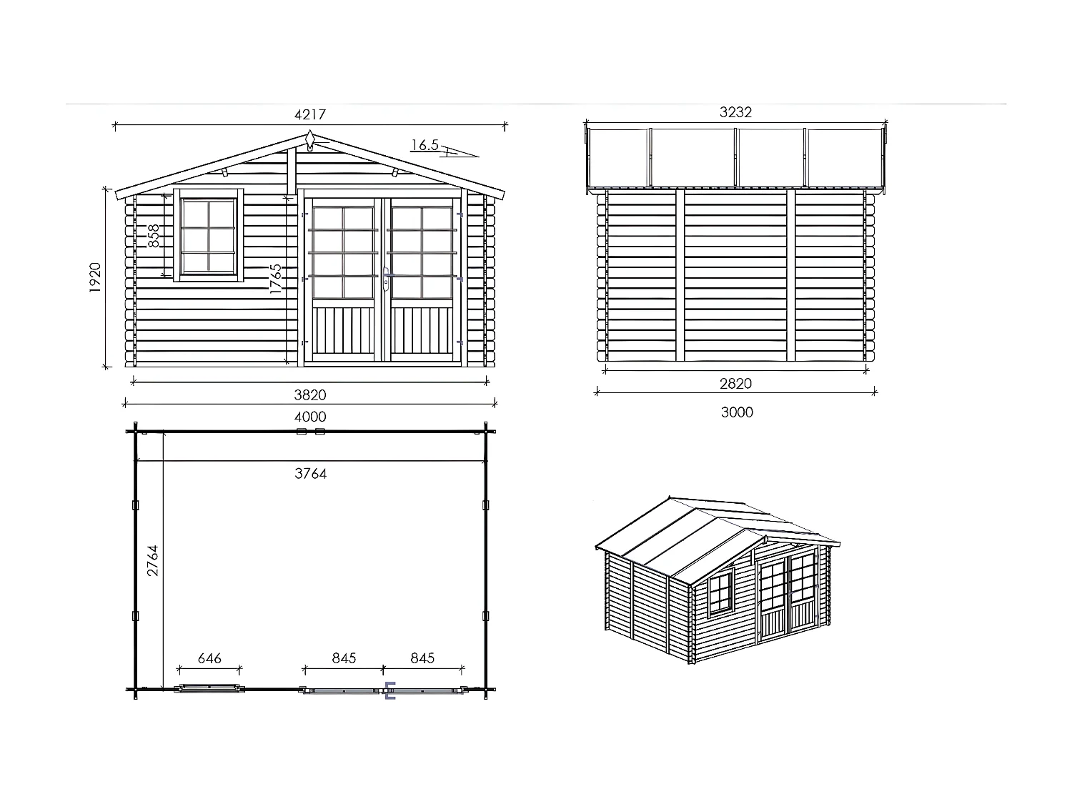 Casetta da giardino in legno - 12m2 - 4x3m - 28mm - colore: naturale - DOM710 - ALTANKA