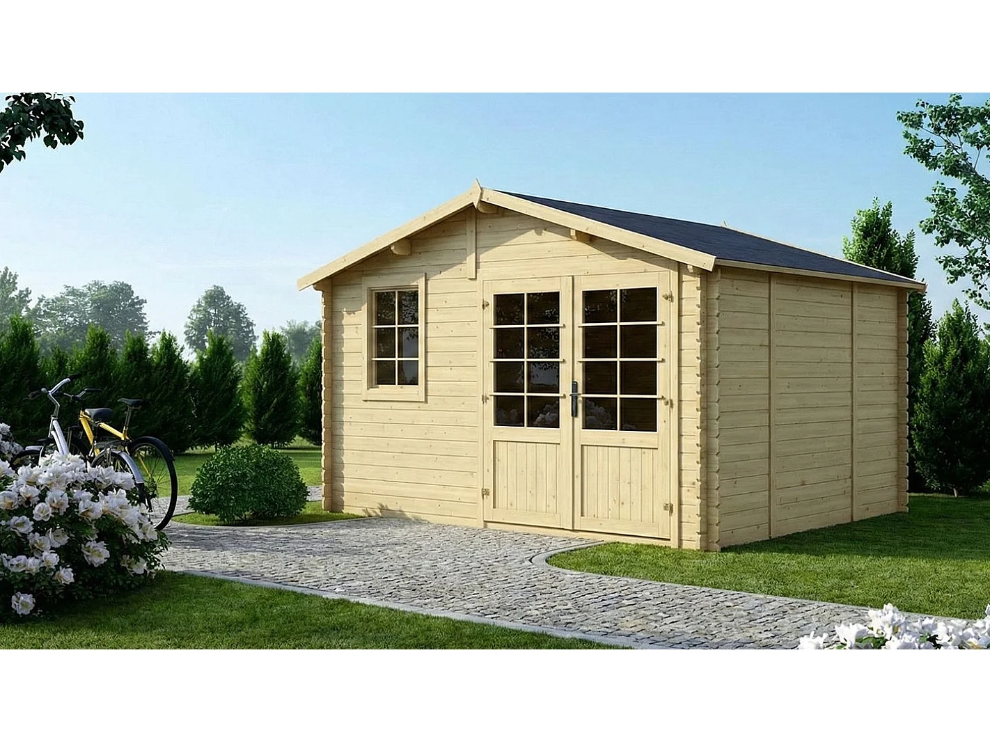 Abri de jardin en bois - 12m2 - 4x3m - Ep. 28mm - Couleur: naturel - DOM710 - ALTANKA