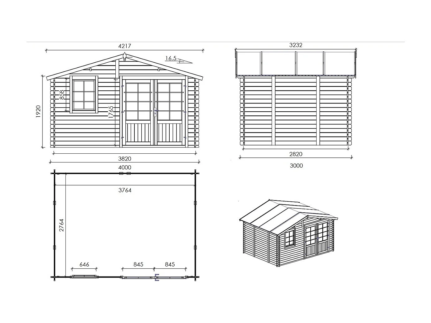 Abri de jardin en bois - 12m2 - 4x3m - Ep. 28mm - Couleur: naturel - DOM710 - ALTANKA
