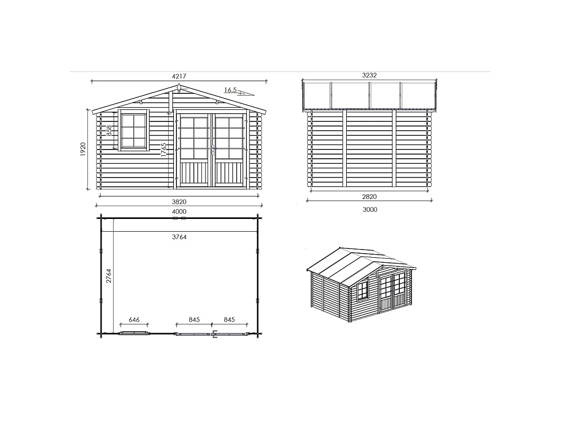 Abri de jardin en bois - 12m2 - 4x3m - Ep. 28mm - Couleur: naturel - DOM710 - ALTANKA