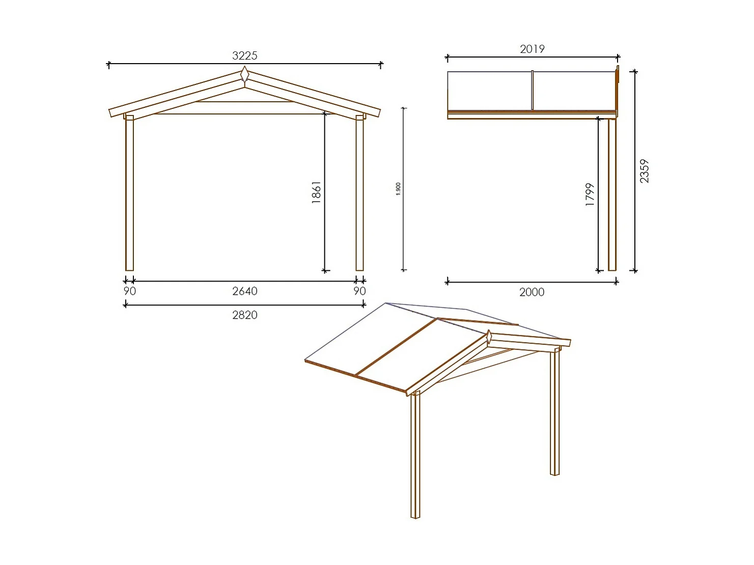 Tettoia di terazzo in legno - 3x2m - impregnata - colore marrone - DOM146 - ALTANKA