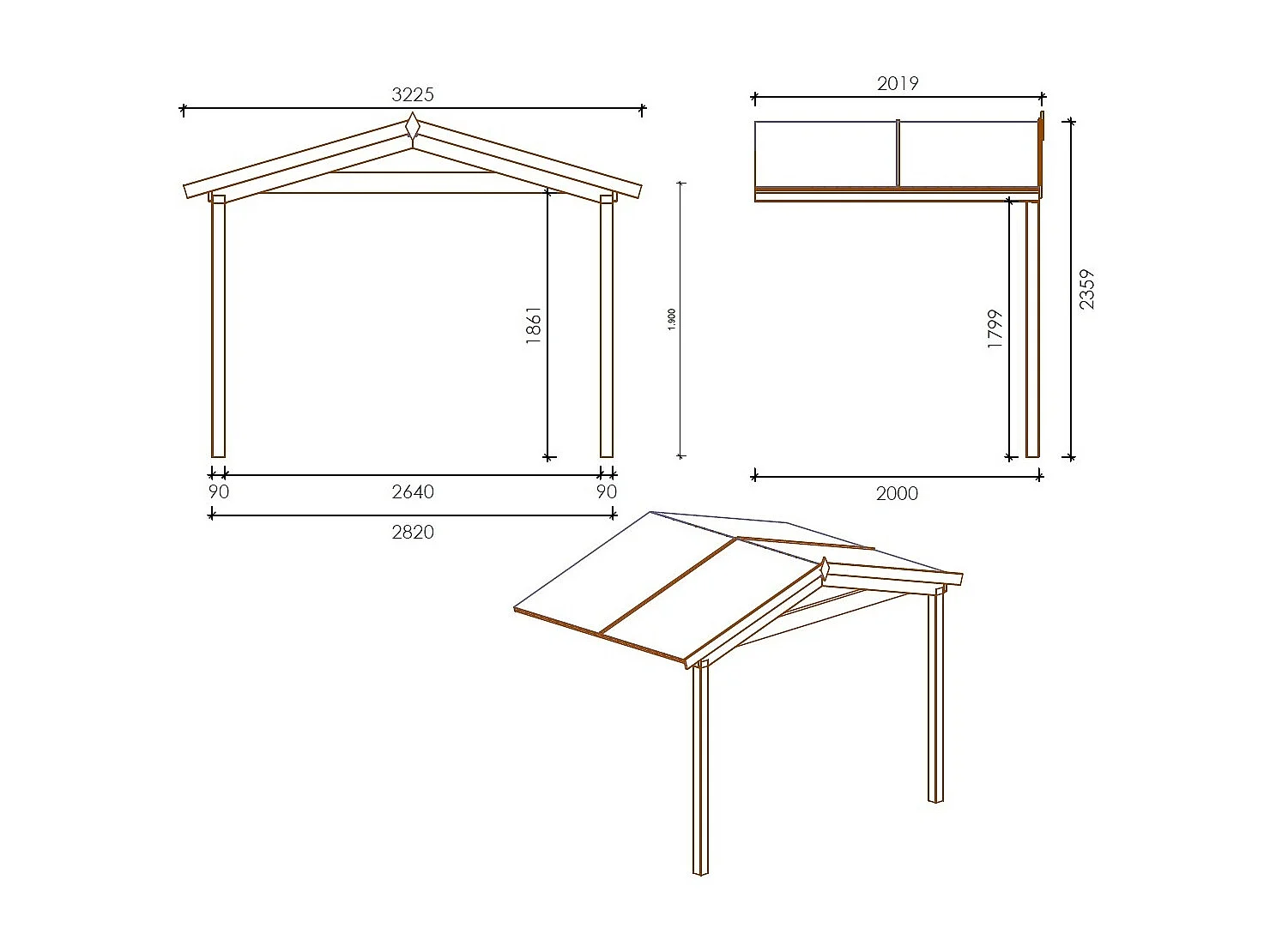 Tettoia di terazzo in legno - 3x2m - impregnata - colore marrone - DOM146 - ALTANKA