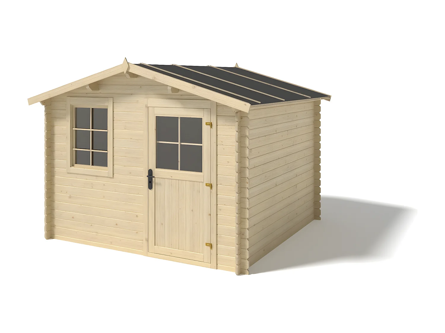 Casetta da giardino in legno con veranda e tettoia - 16.5m2 - 3x2.5m - 28mm - colore: naturale - DOM469+DOM394+DOM395+POD04 - ALTANKA