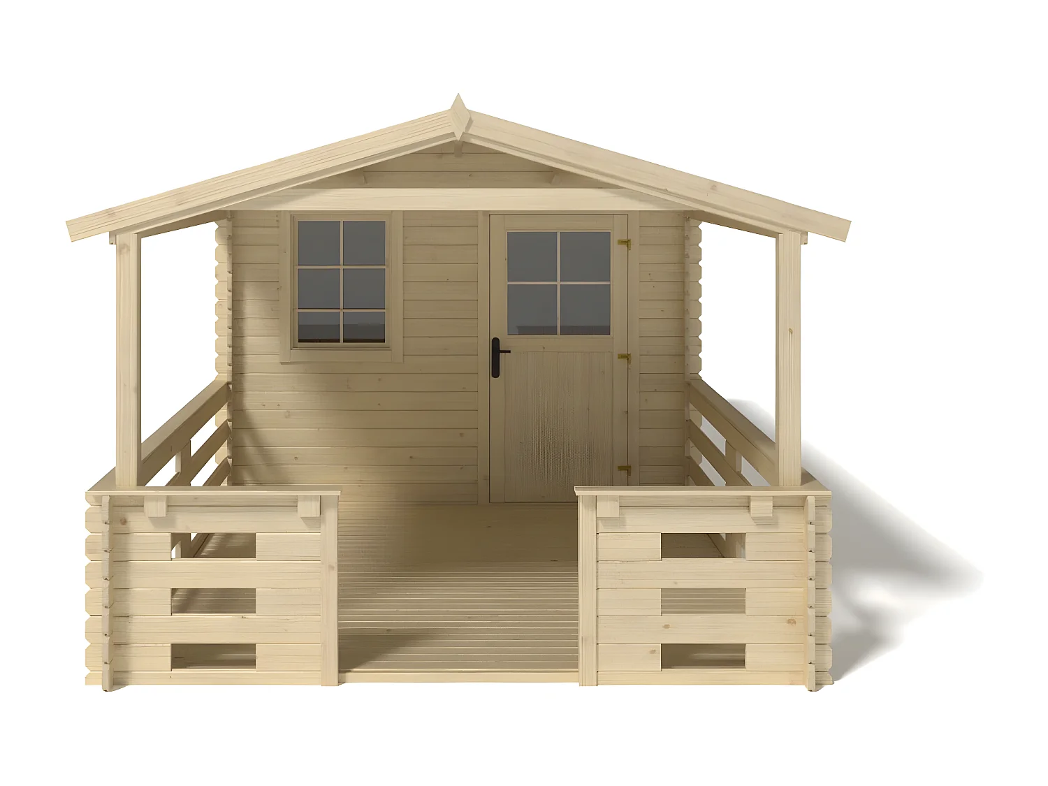 Casetta da giardino in legno con veranda e tettoia - 16.5m2 - 3x2.5m - 28mm - colore: naturale - DOM469+DOM394+DOM395+POD04 - ALTANKA