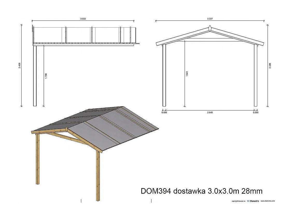 Avant-toit en bois 3x3m pour le chalet de jardin 3m, traité, marron - DOM539 - ALTANKA