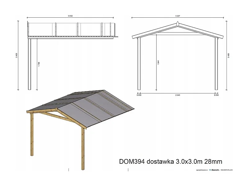 Avant-toit en bois 3x3m pour le chalet de jardin 3m, traité, marron - DOM539 - ALTANKA