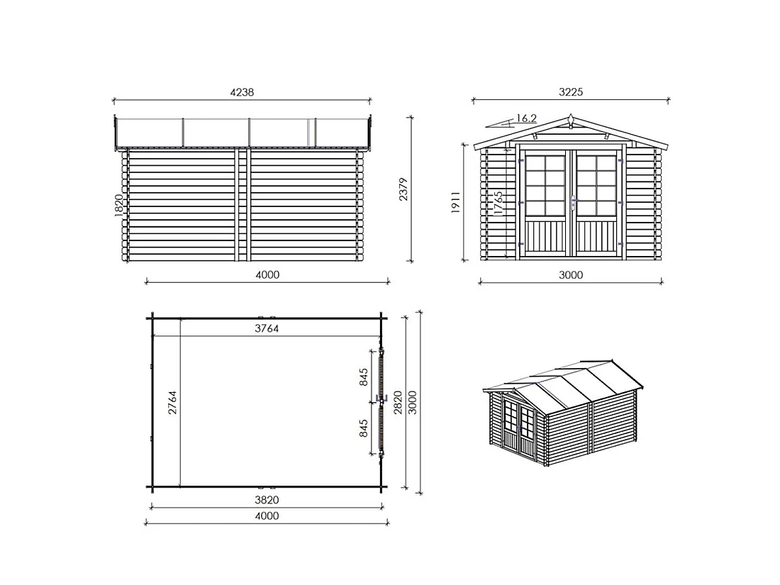 Casetta da giardino in legno - 12m2 - 3x4m - 28mm - colore: naturale - DOM661 - ALTANKA