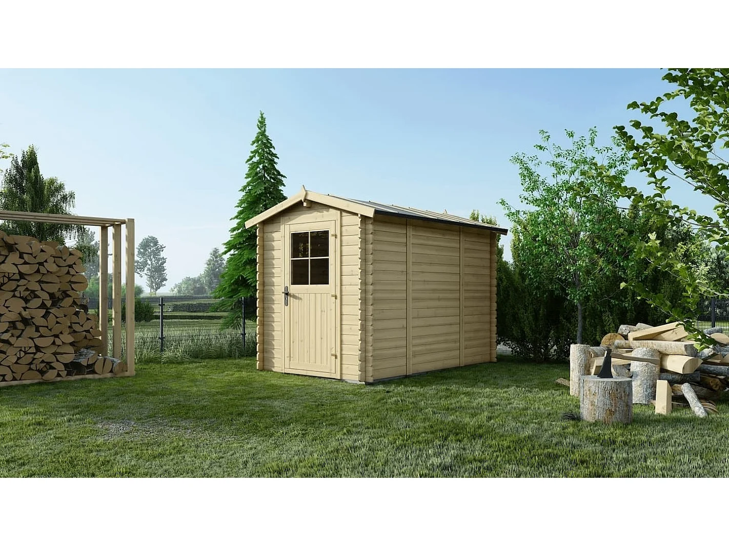 Abri de jardin en bois - 5.7m2 - 1.9x3m - Ep. 28mm - Couleur: naturel - DOM662 - ALTANKA