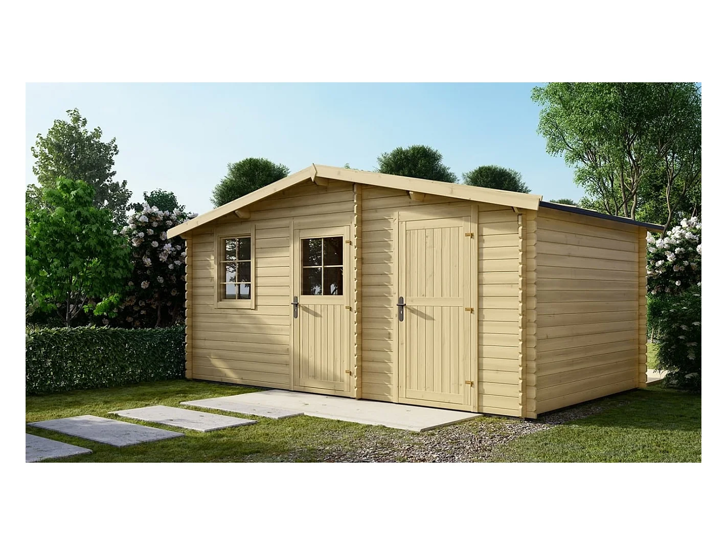 Abri de jardin en bois - 15m2 - 5x3m - Ep. 28mm - Couleur: naturel - DOM578 - ALTANKA