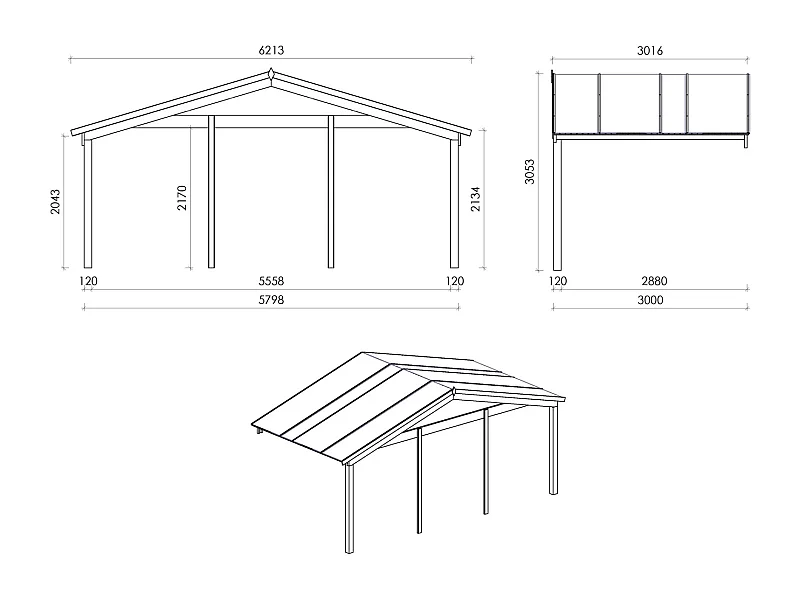 Tettoia di terazzo in legno - 6.00x3.00m - colore naturale - DOM556 - ALTANKA