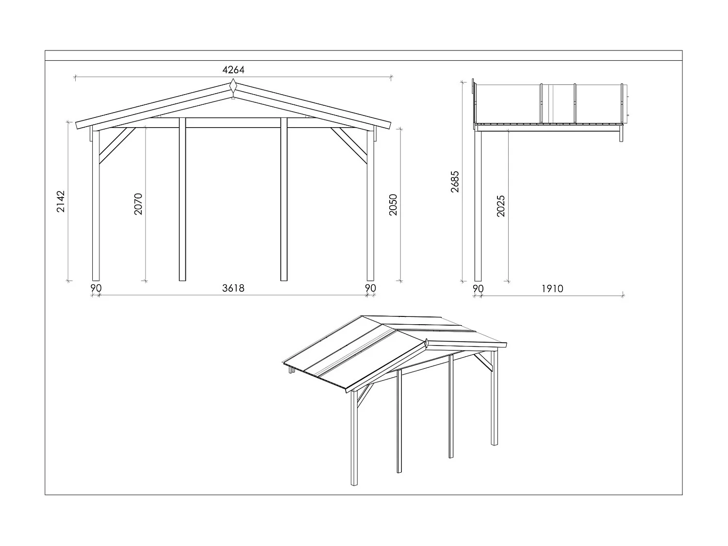Avant-toit en bois 4x2m pour le chalet de jardin 4m, couleur naturel - DOM617 - ALTANKA