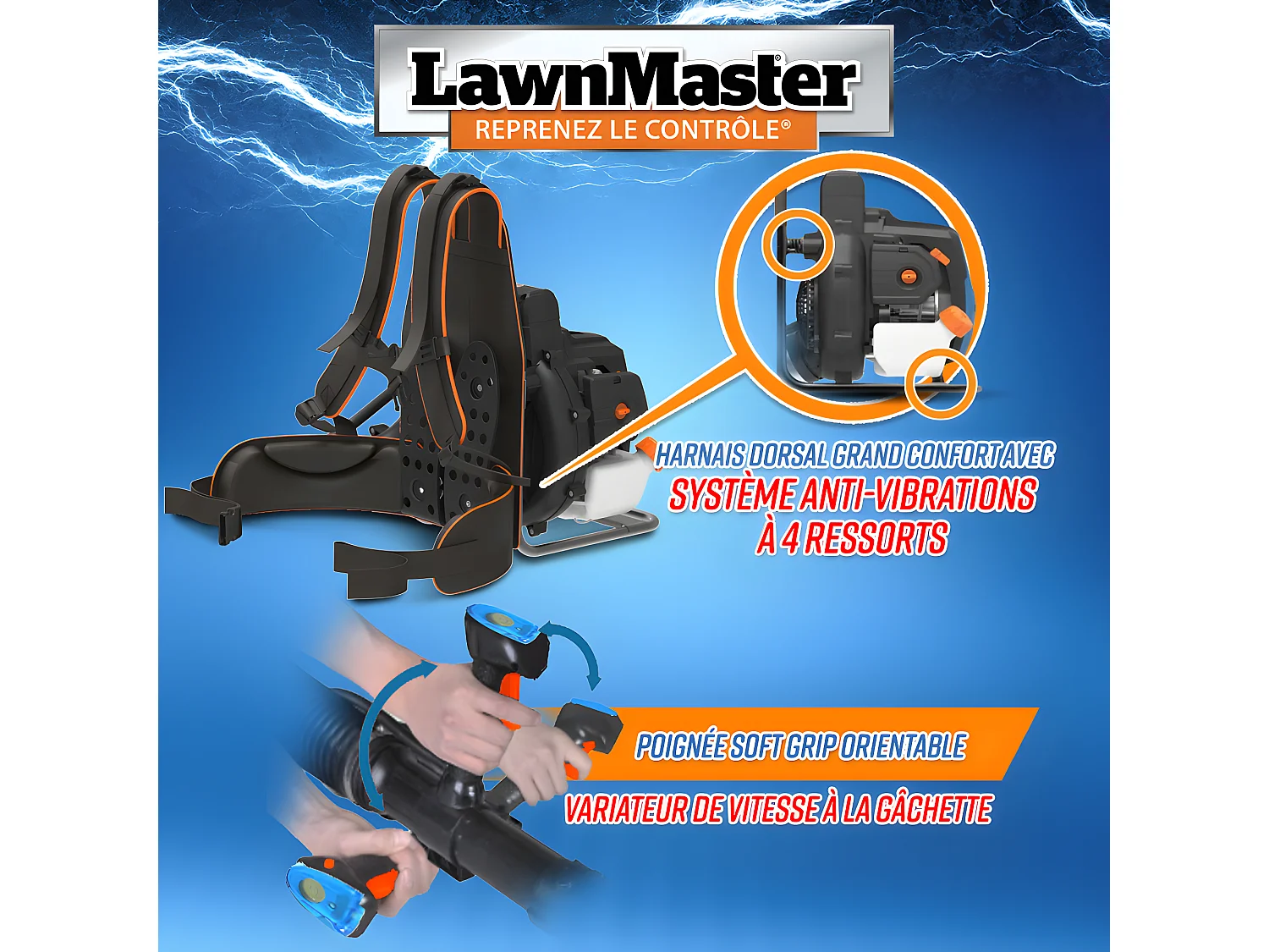 Souffleur thermique dorsal 31CC avec démarrage électrique - 270km/H - Lawnmaster