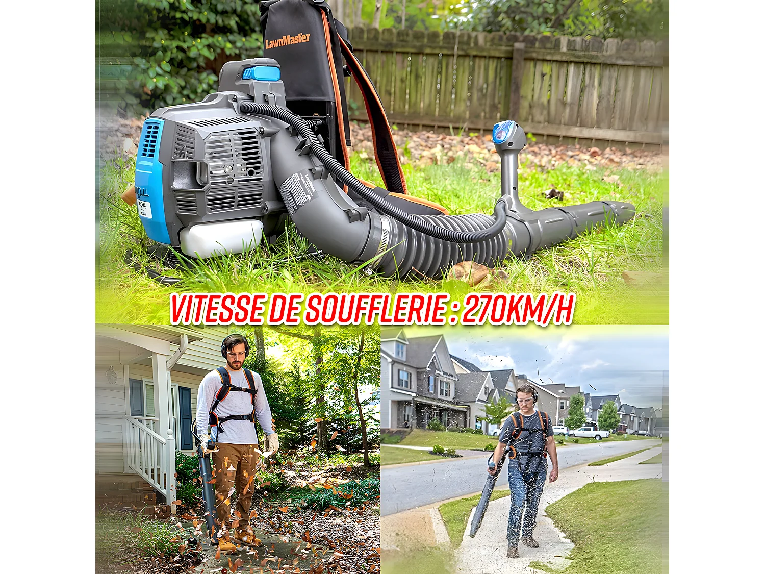 Souffleur thermique dorsal 31CC avec démarrage électrique - 270km/H - Lawnmaster