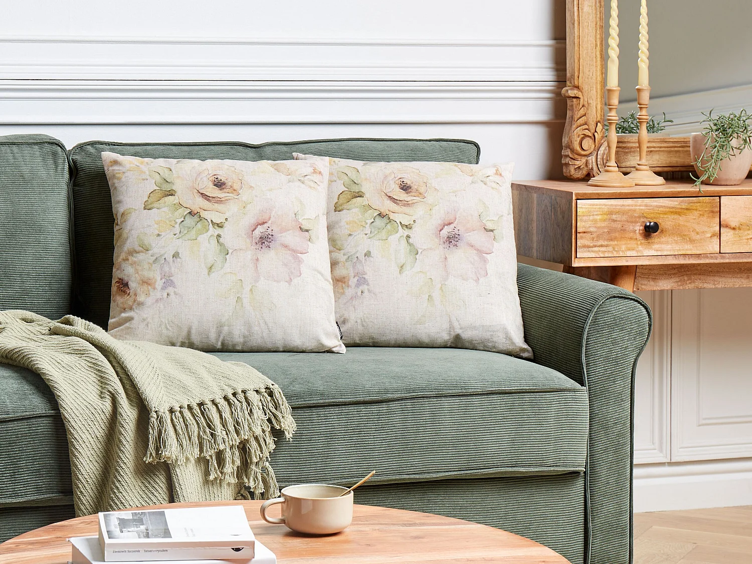 Lot de 2 coussins décoratifs ZAHRIYE 45 x 45 cm Beige Motif floral