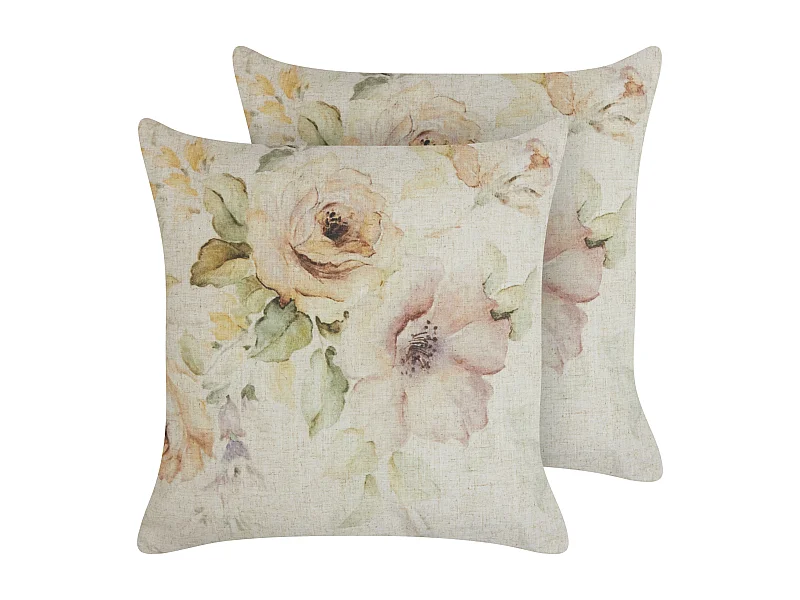 Lot de 2 coussins décoratifs ZAHRIYE 45 x 45 cm Beige Motif floral