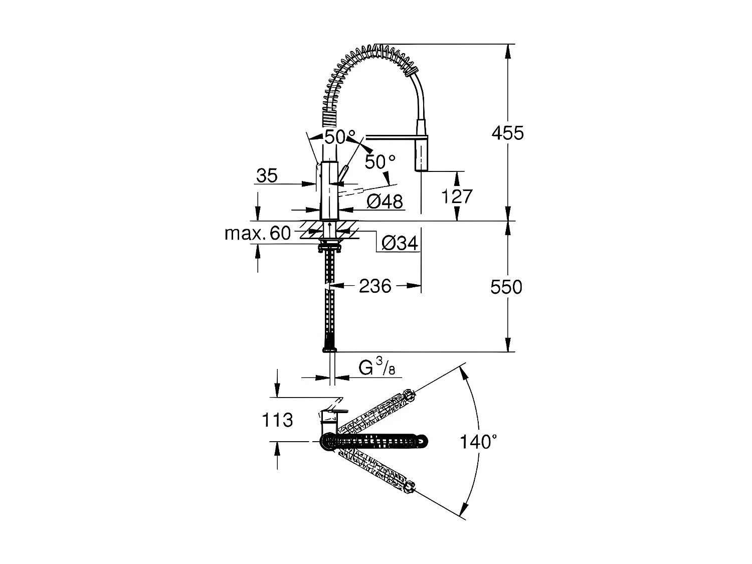 GROHE Robinet évier de cuisine Get, mitigeur monocommande 2 jets, robinet avec douchette extractible professionnelle, 30361000