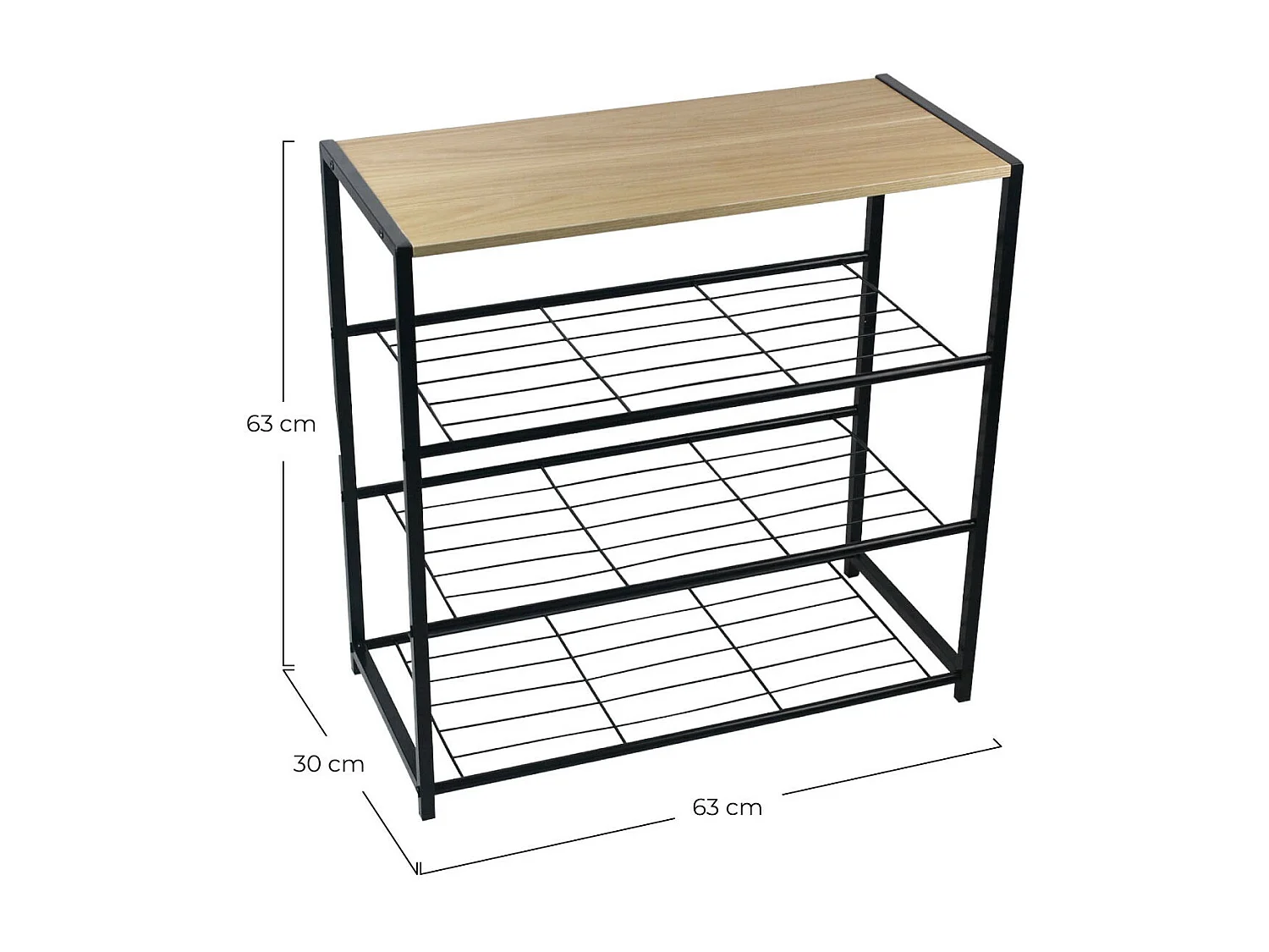 Banc à Chaussures Style Industriel 3 Etagères Erbu Noir/Marron 63x30x63cm O91