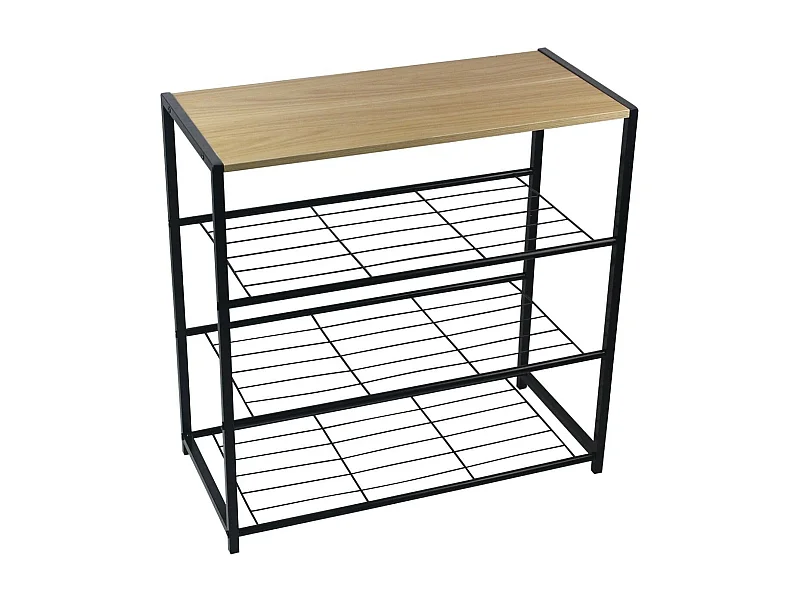 Panca per scarpe stile industriale 3 ripiani Erbu Nero/Marrone 63x30x63 cm O91