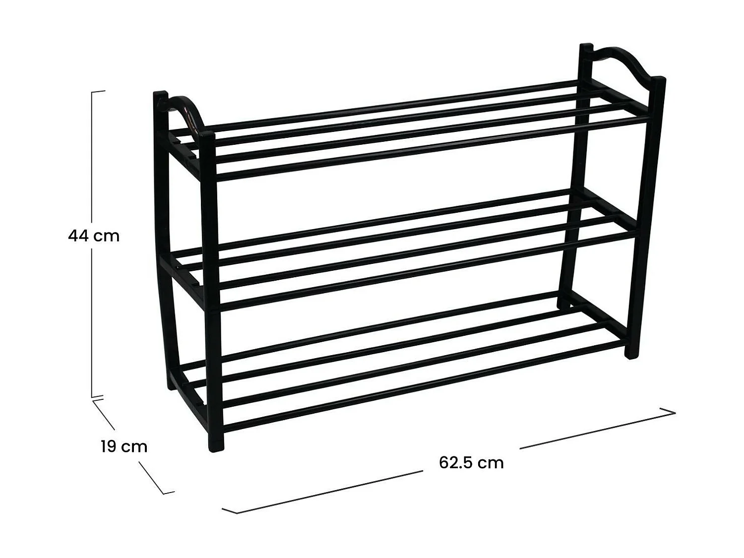 Étagère à chaussures 3 étagères Zip noir 62,5x19x44cm O91