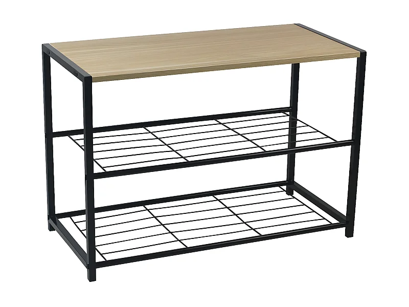 Banco Zapatero Estilo Industrial 2 Baldas Erme Negro/Marrón 63x30x43cm O91