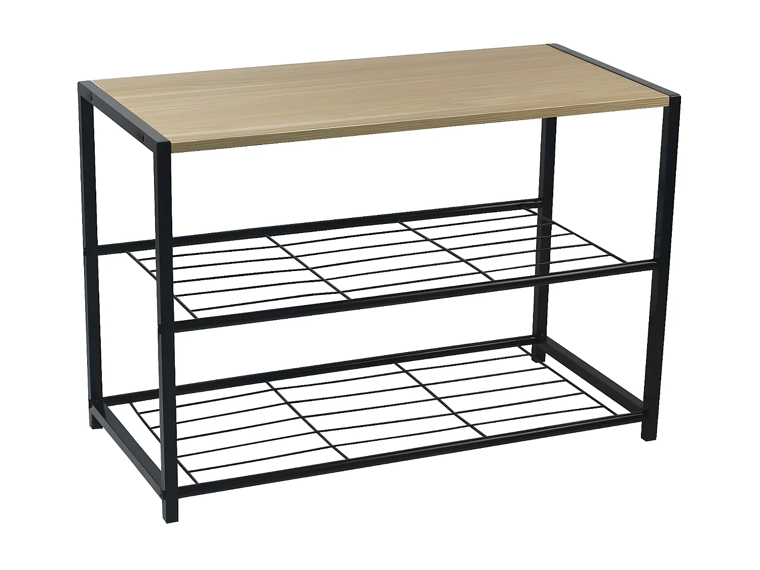 Banc à Chaussures Style Industriel 2 Etagères Erme Noir/Marron 63x30x43cm O91