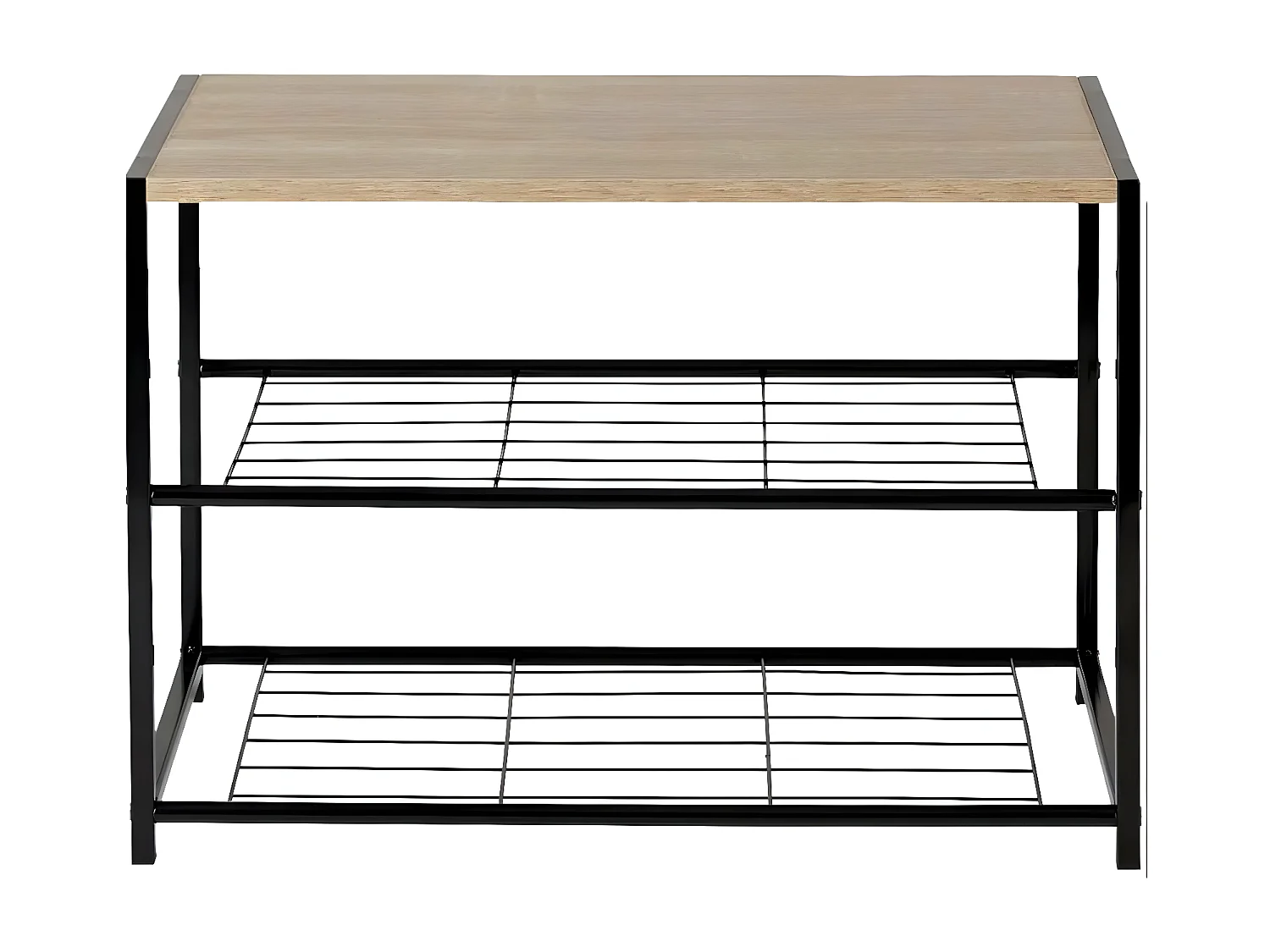 Banc à Chaussures Style Industriel 2 Etagères Erme Noir/Marron 63x30x43cm O91