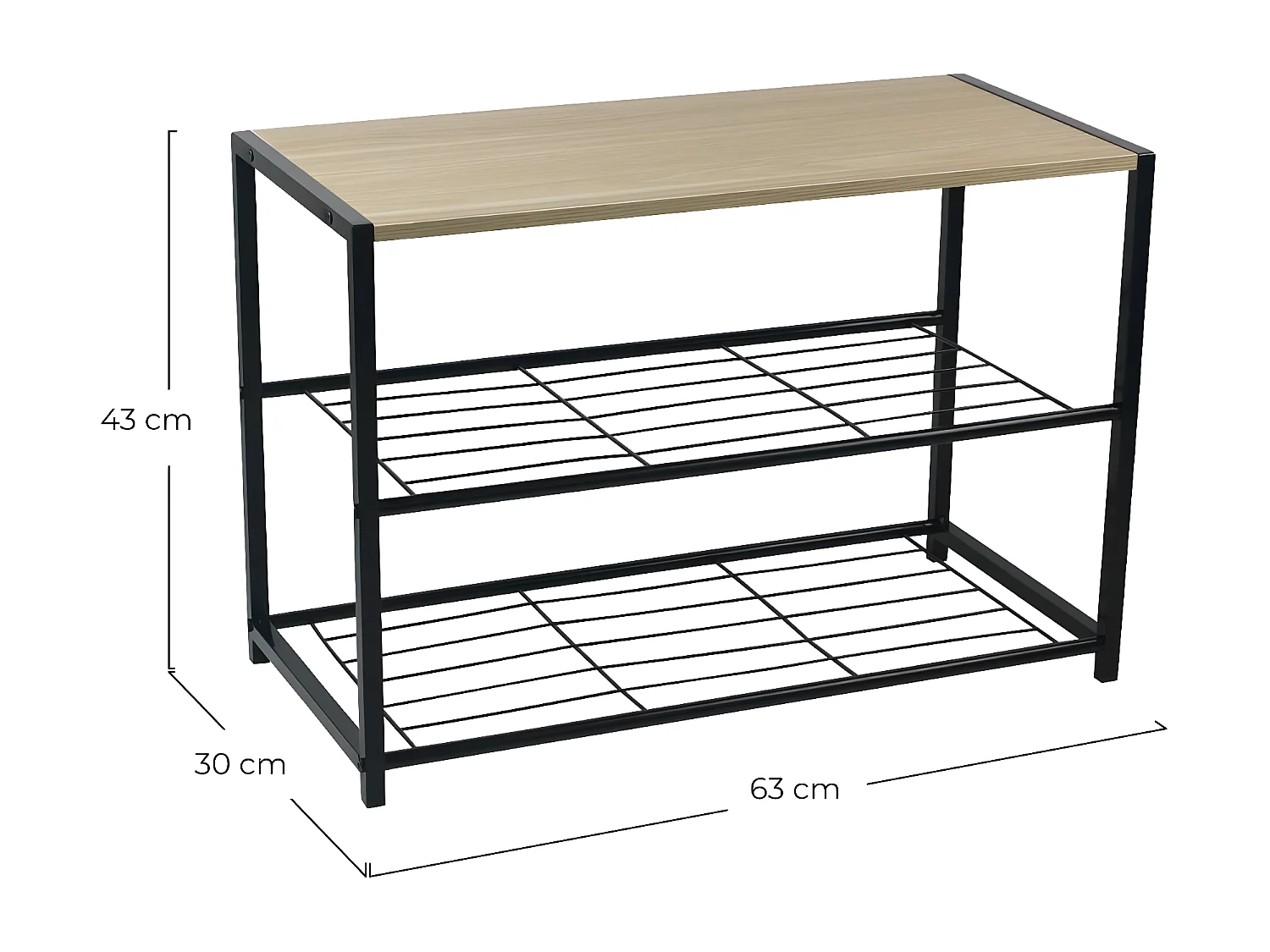 Banc à Chaussures Style Industriel 2 Etagères Erme Noir/Marron 63x30x43cm O91
