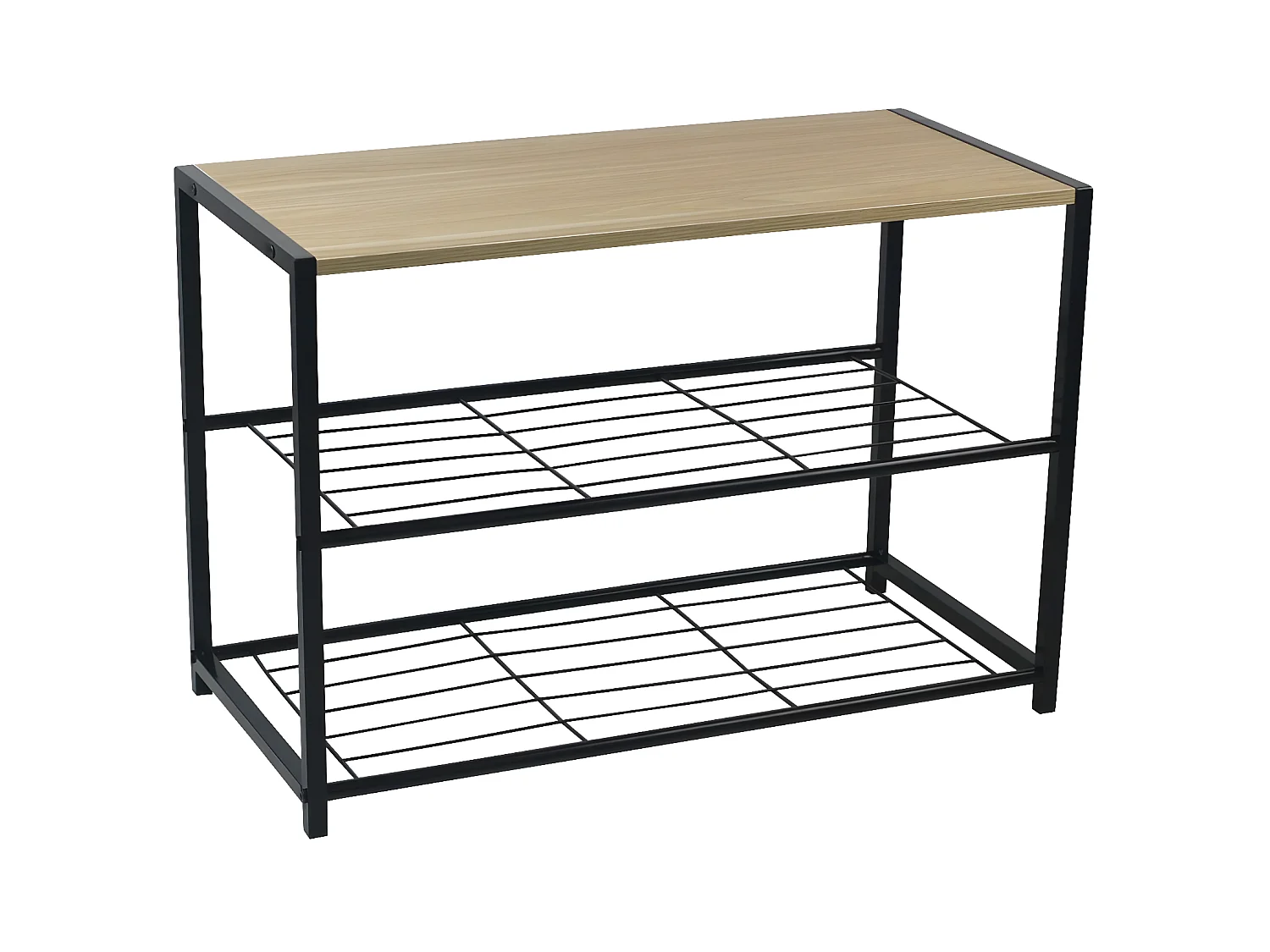 Banc à Chaussures Style Industriel 2 Etagères Erme Noir/Marron 63x30x43cm O91