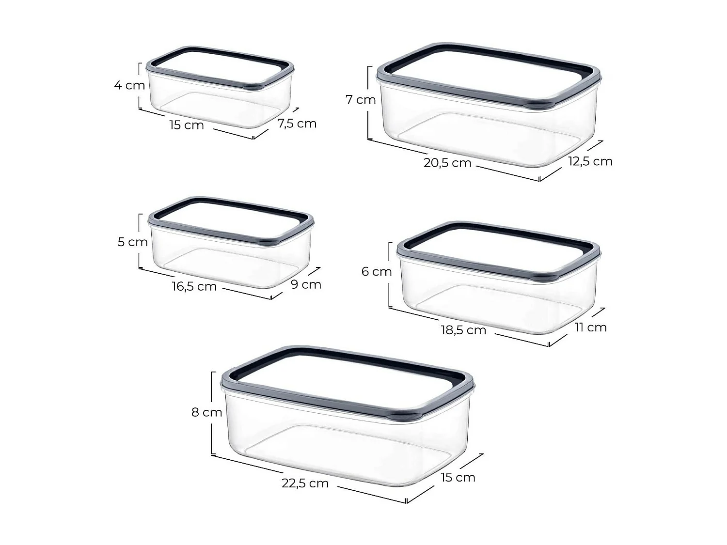 Set 5 Recipientes Herméticos para Alimentos, de forma Rectangular 7house