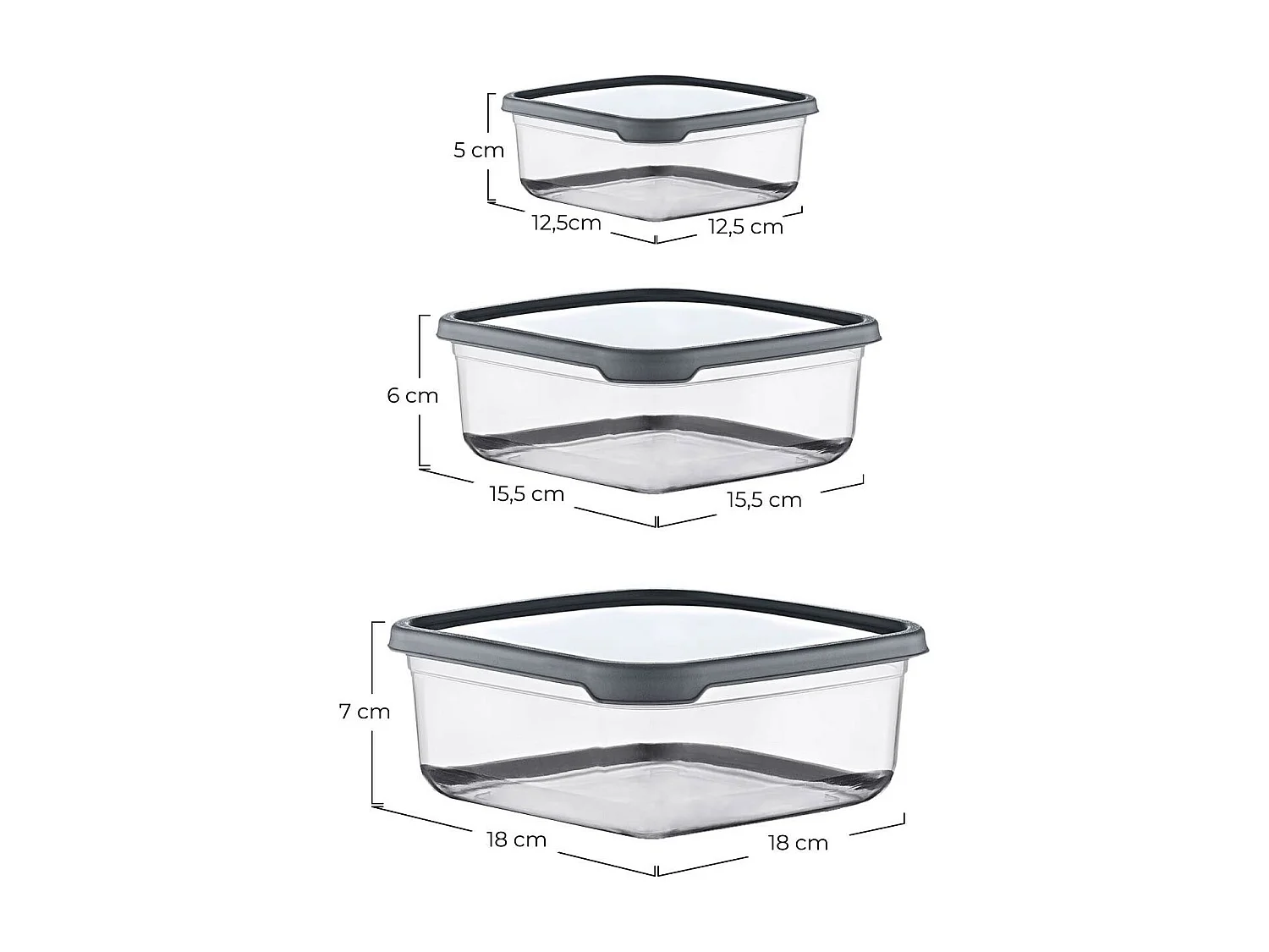 Set 3 Recipientes Herméticos para Alimentos, de forma Cuadrada 7house