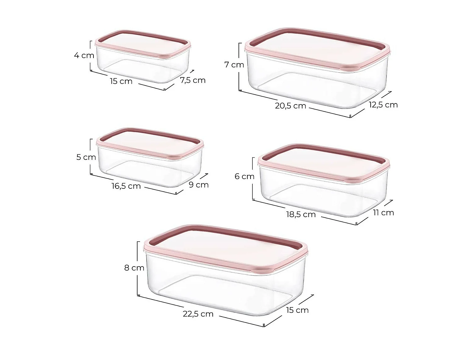 Set di 5 contenitori per alimenti ermetici, forma rettangolare 7house