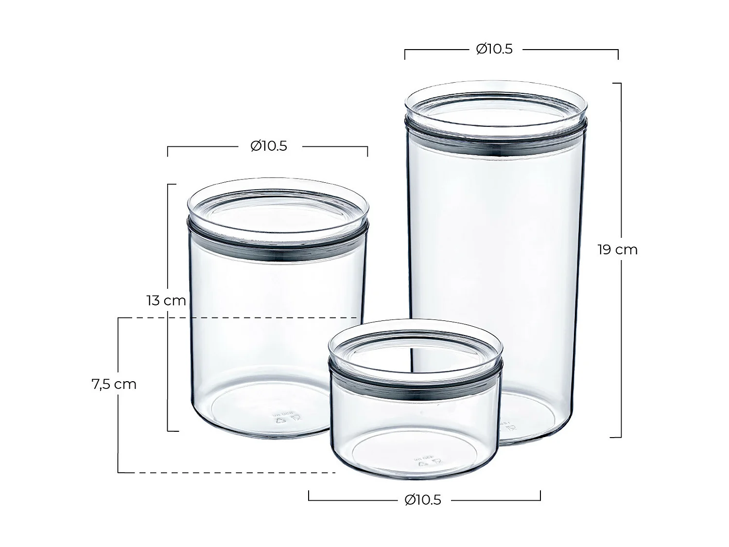 Set 3 Contenitori Ermetici per Alimenti Piccoli, Medi e Grandi, Forma Rotonda 7house
