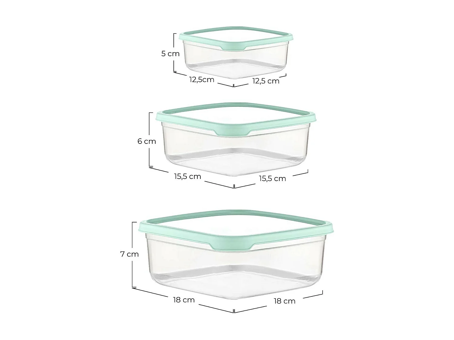 Set 3 Recipientes Herméticos para Alimentos, de forma Cuadrada 7house