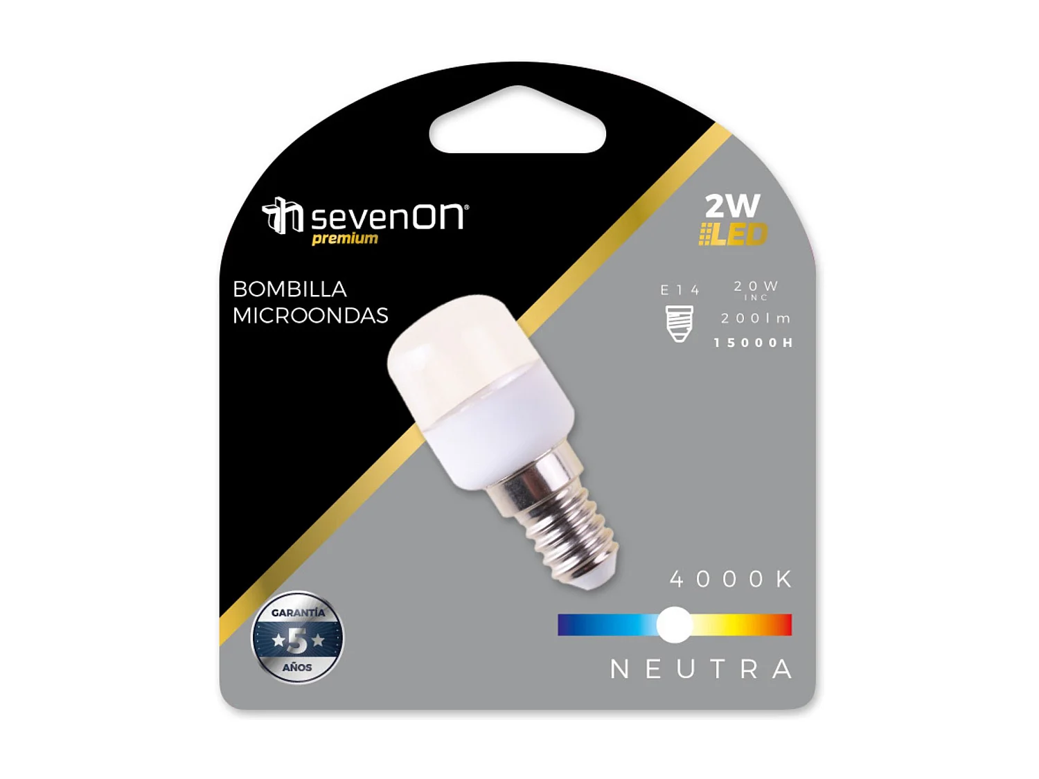 Bombilla LED para Microondas E14 2W Equi.20W 200lm 4000K 15000H 7hSevenOn Premium