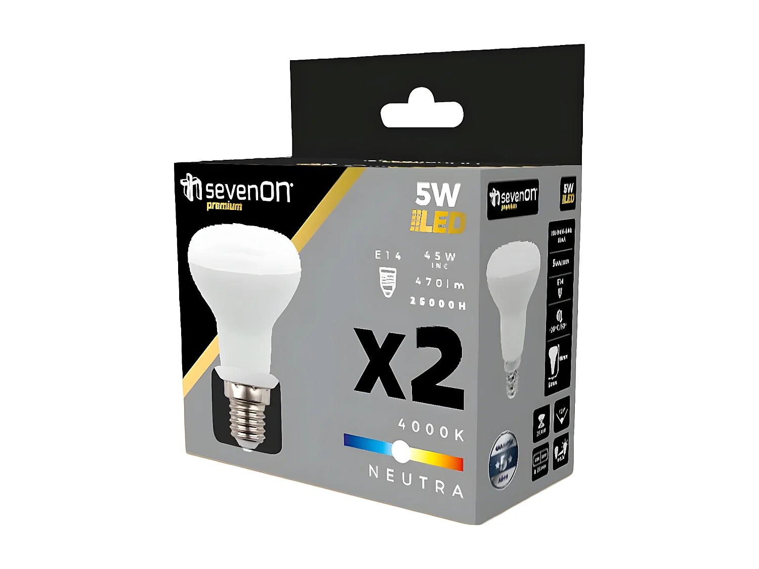 Pack de 2 Ampoules Réflecteur LED E14 5W Equi.40W 470lm 25000H 7hSevenOn Premium