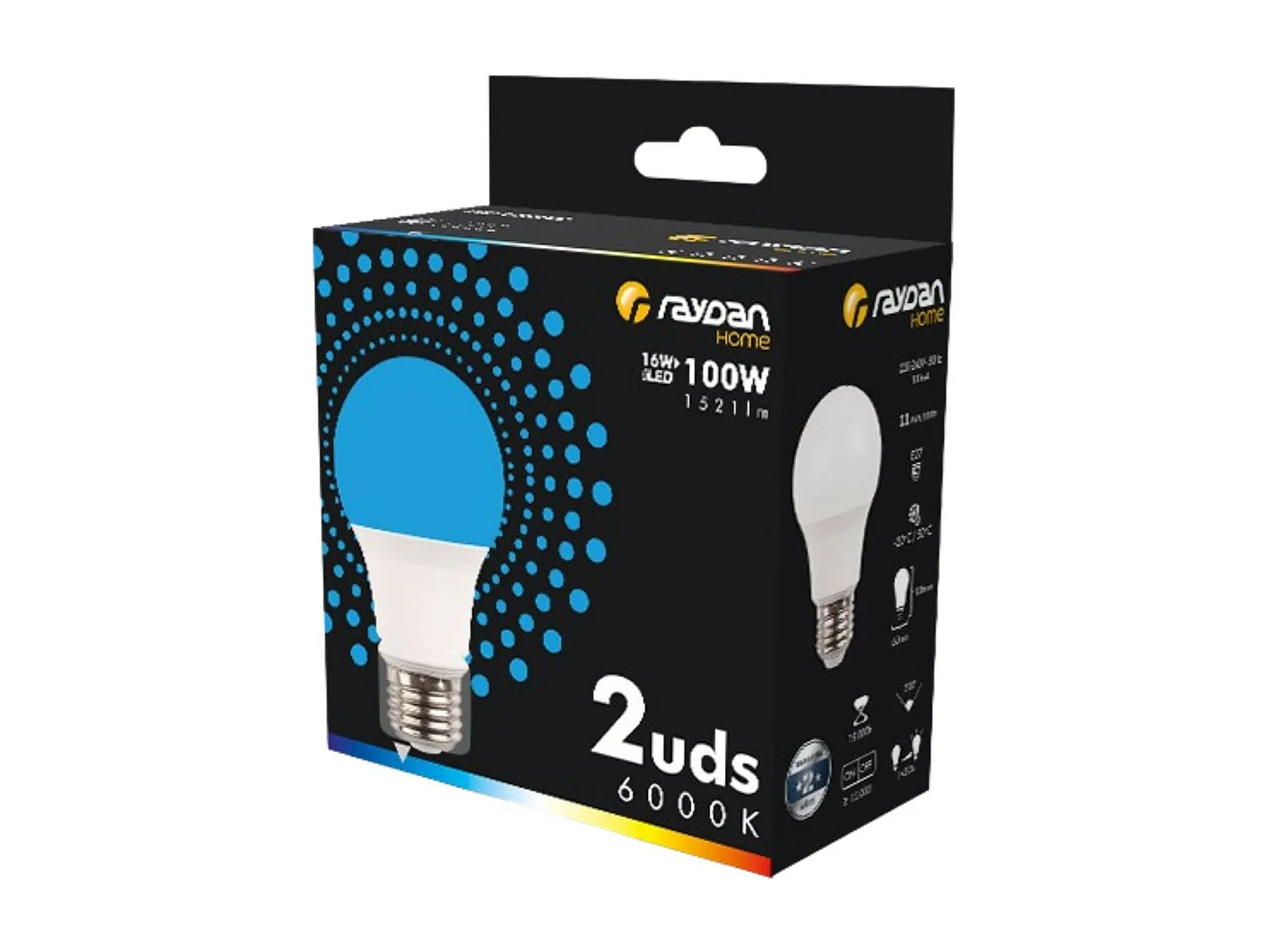 Pack 2 Ampoules LED Standard E27 16W Equi.100W 1521lm 15000H Raydan Home