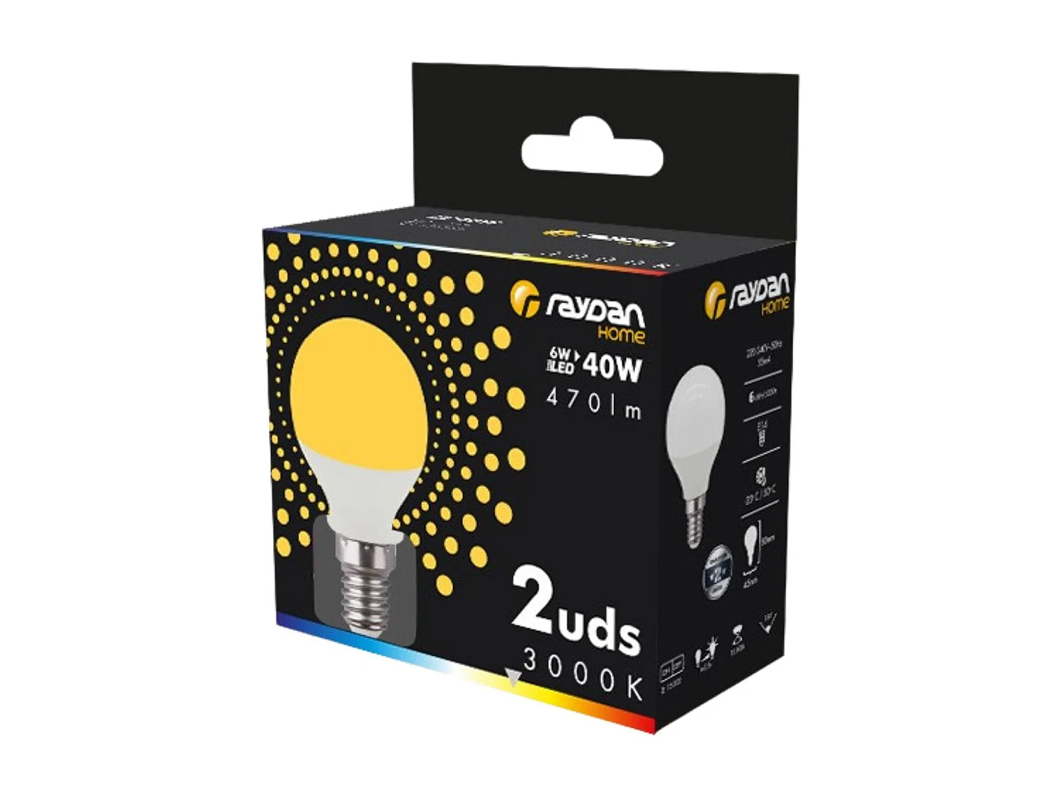 Confezione da 2 Lampadine LED Sferiche E14 7.4W Equi.60W 806lm 15000H Raydan Home