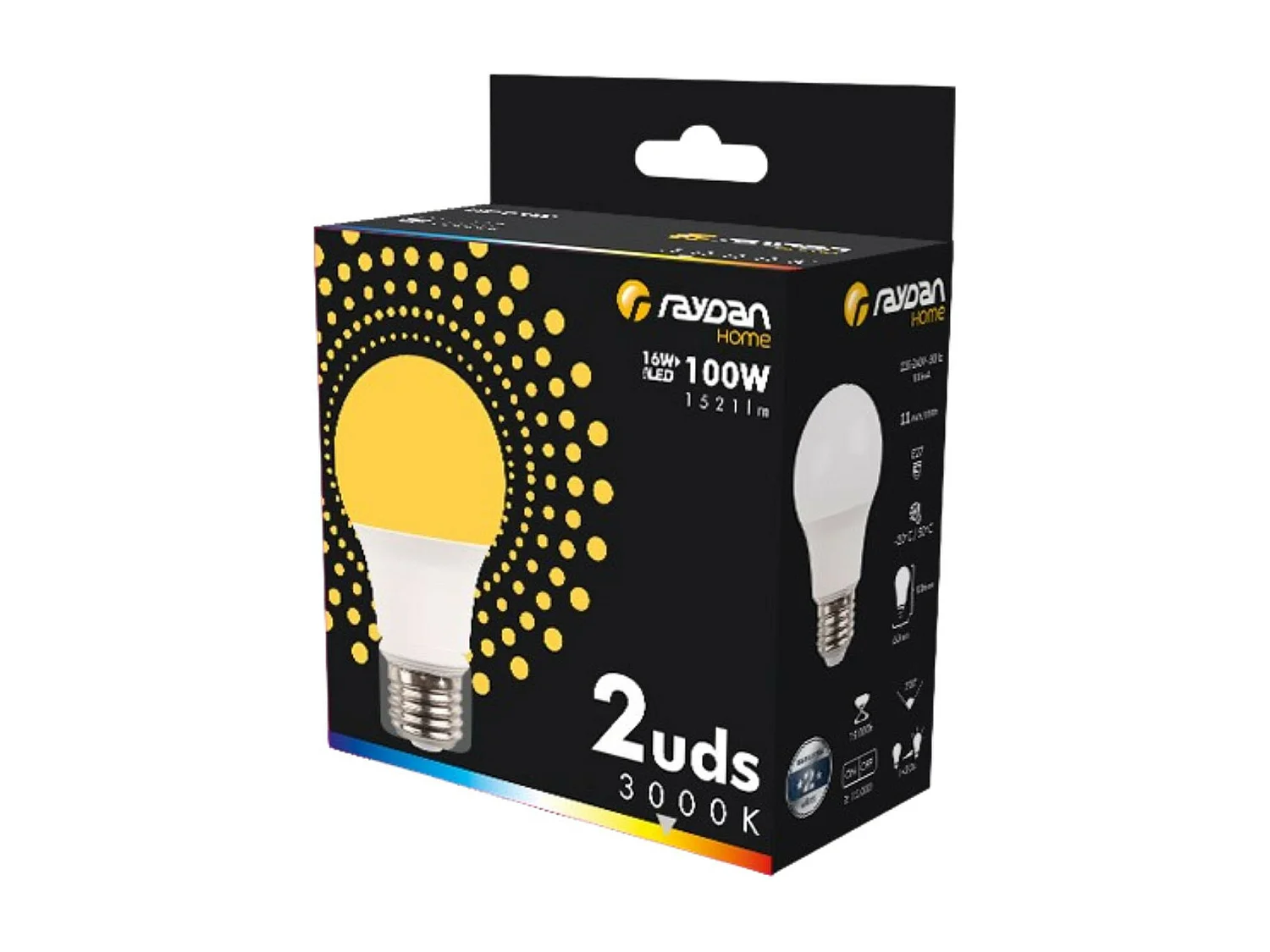 Pack 2 Ampoules LED Standard E27 16W Equi.100W 1521lm 15000H Raydan Home