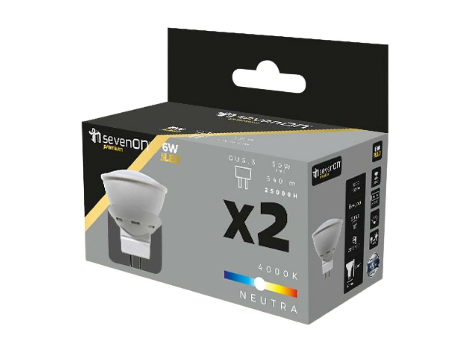 Pack 2 Bombillas LED Spotlight GU5.3 6W Equi.50W 540lm 25000H 7hSevenOn Premium