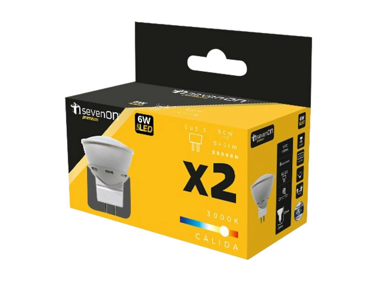 Pack 2 Bombillas LED Spotlight GU5.3 6W Equi.50W 540lm 25000H 7hSevenOn Premium