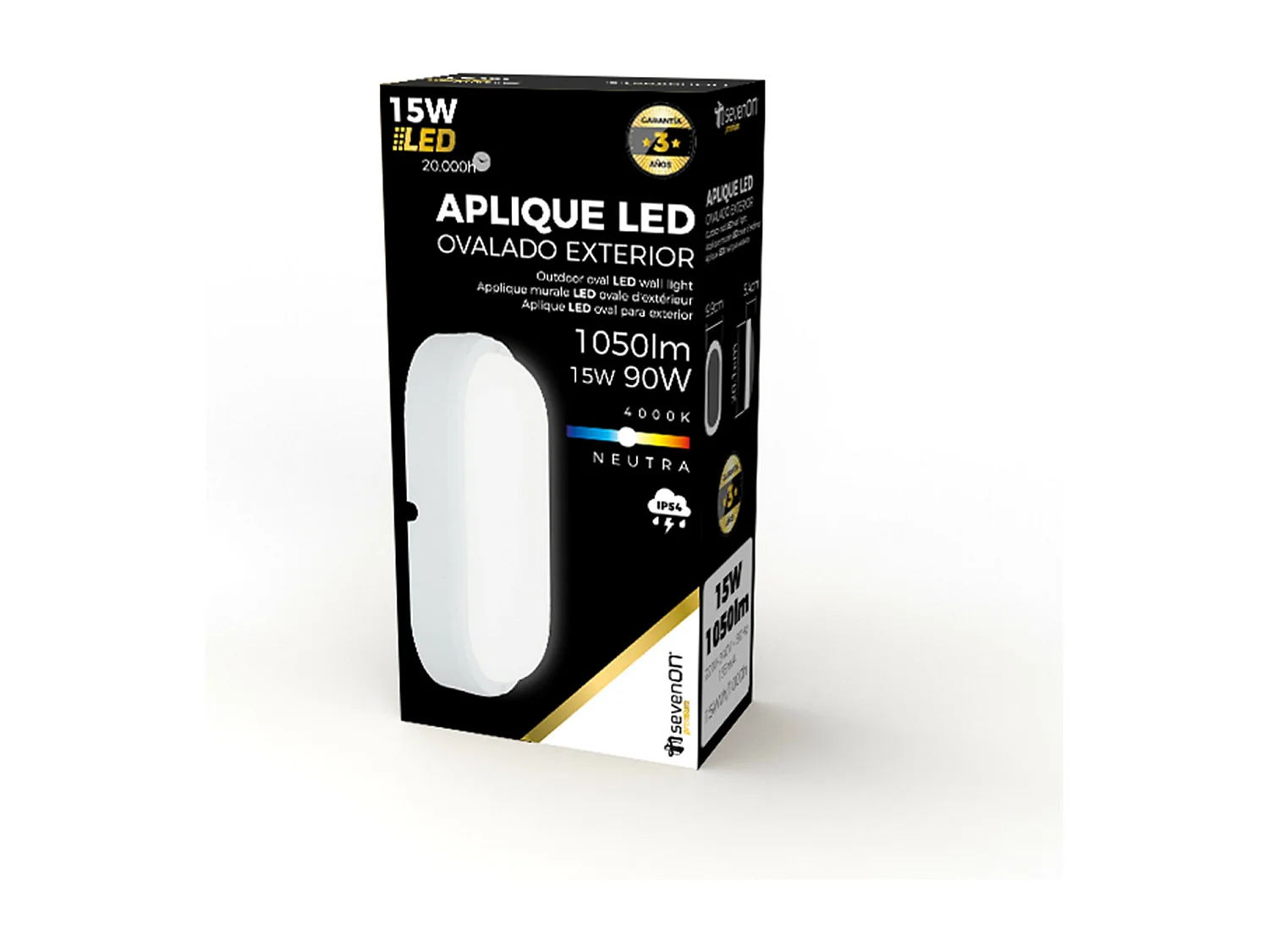 Aplique LED de Exterior Ovalado 15W 1500lm Blanco 4000K 20000H 7hSevenOn Premium
