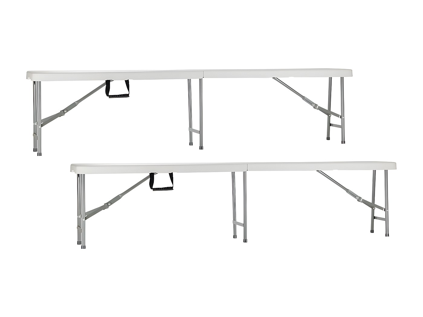 Set Table + 2 Bancs Pliants Relaxdays - 180x74.5cm - Blanc - Jardin Et Camping